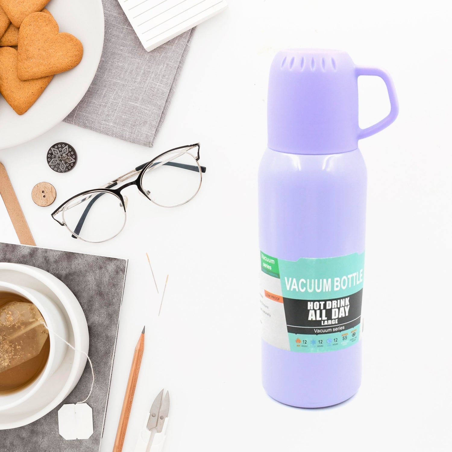 Vacuum Flask Set Stainless Steel Thermos With 3 Cup Creative Gift Set With Cover Handle Portable Car Water Bottle Set (Approx 500ml) - infinityexculsivestore.com