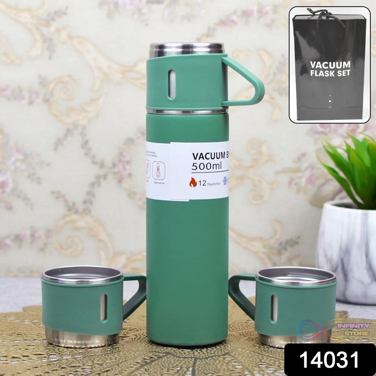 Vacuum Insulated Flask Set with 3 Cups (1 Pc / 500ml) - infinityexculsivestore.com