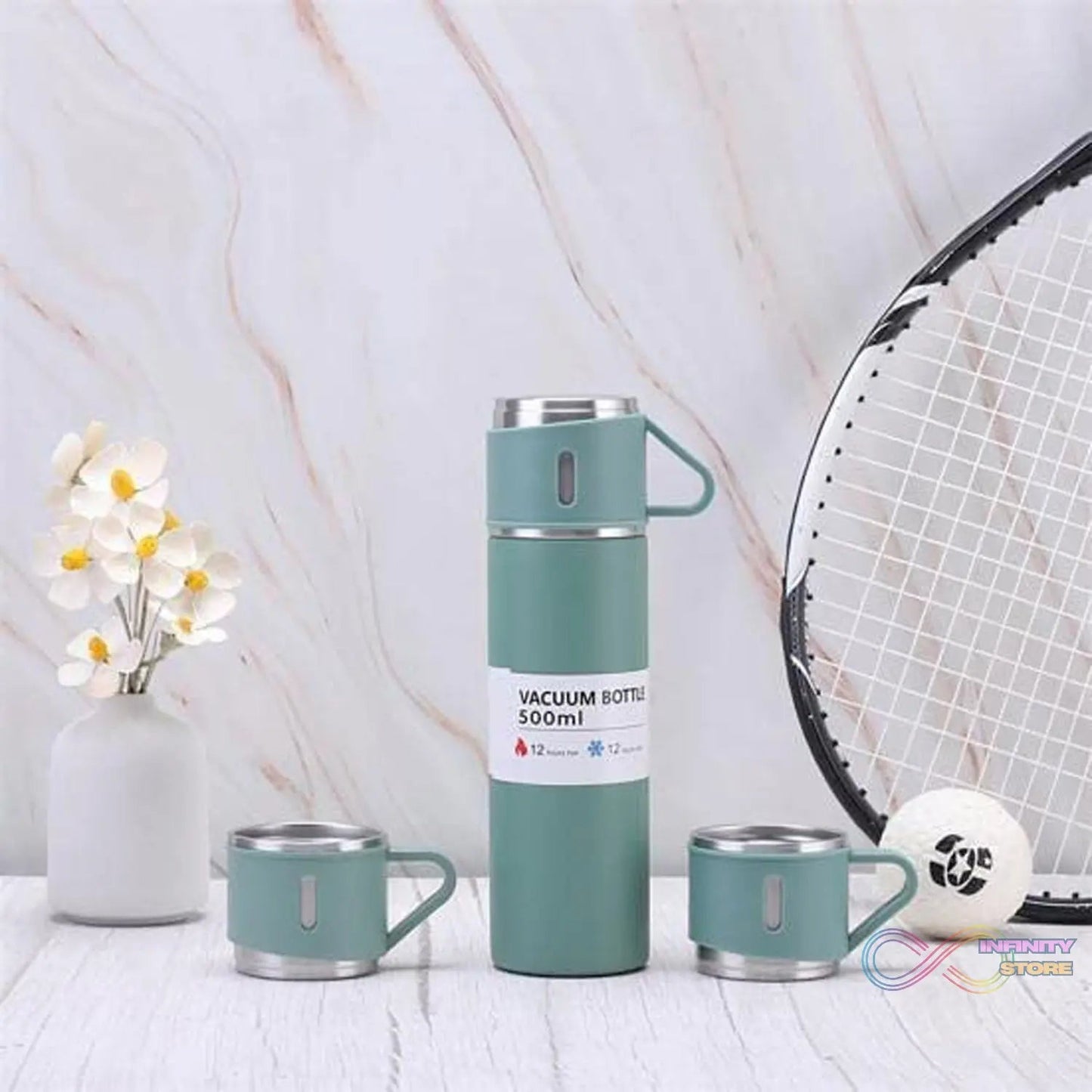 Vacuum Insulated Flask Set with 3 Cups (1 Pc / 500ml) - infinityexculsivestore.com