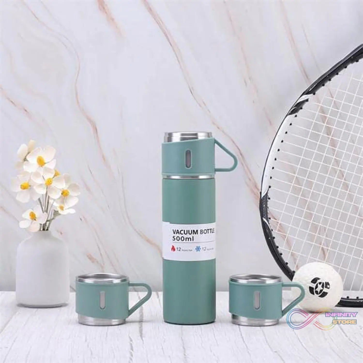 Vacuum Insulated Flask Set with 3 Cups (1 Pc / 500ml) - infinityexculsivestore.com