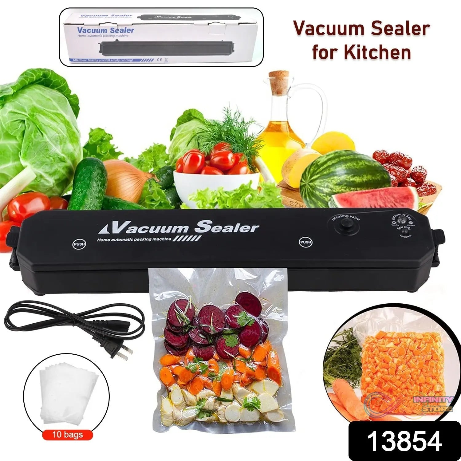 Vacuum Sealer Machine With 10 Pcs Bag (1 Set) - infinityexculsivestore.com