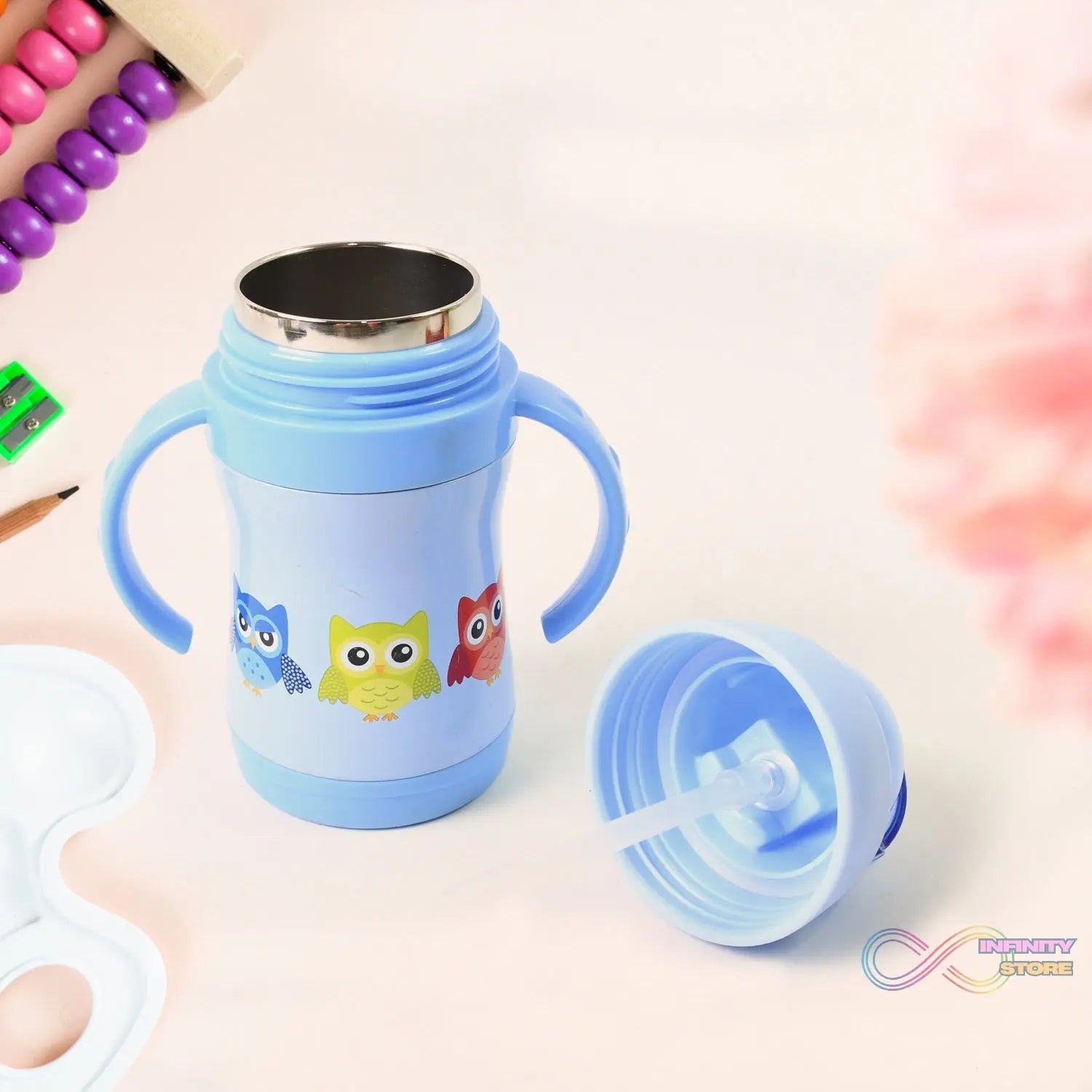 Vacuum Stainless Steel Water Bottle With Carry Handle & Straw (280 ML) - infinityexculsivestore.com