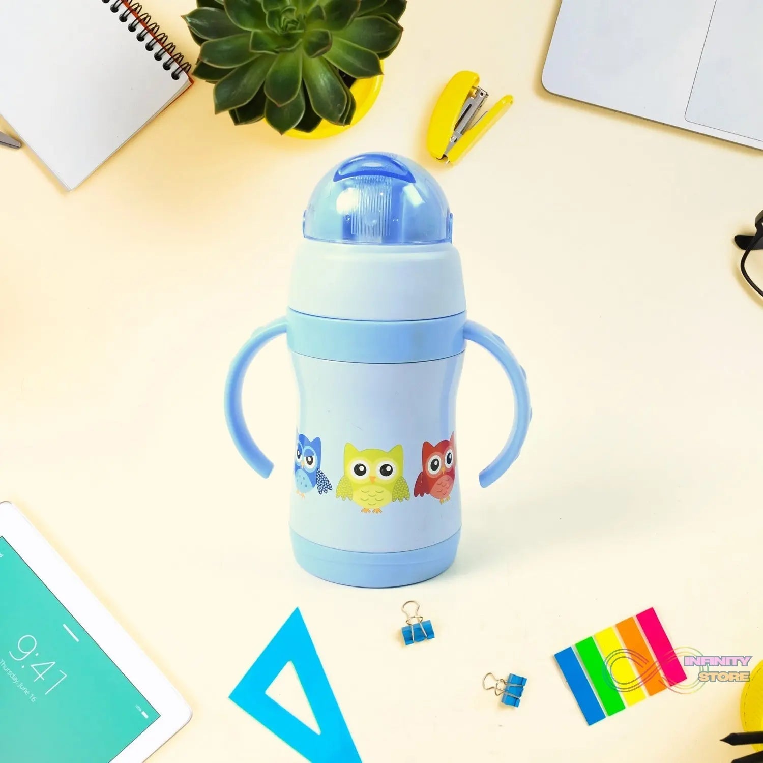 Vacuum Stainless Steel Water Bottle With Carry Handle & Straw (280 ML) - infinityexculsivestore.com