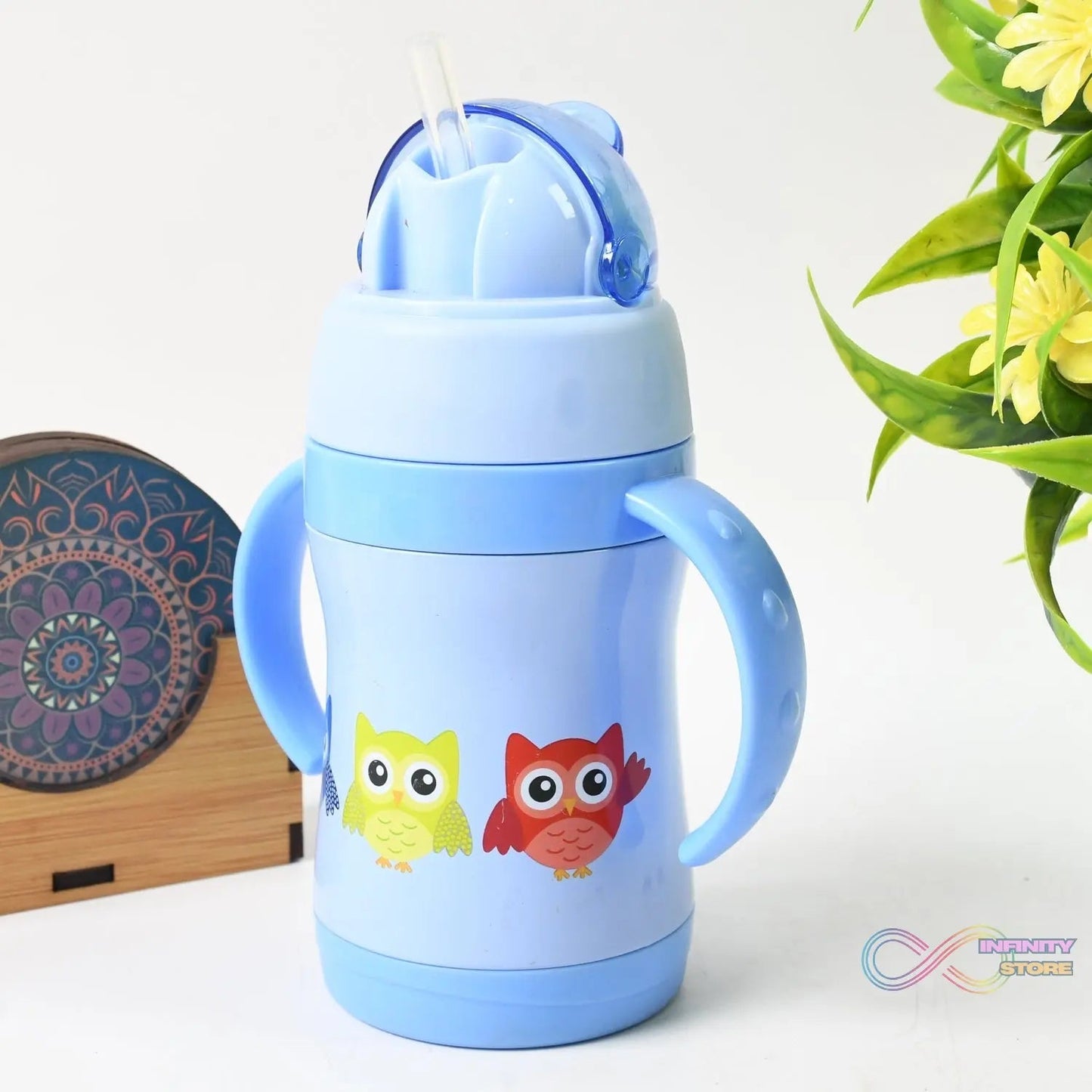 Vacuum Stainless Steel Water Bottle With Carry Handle & Straw (280 ML) - infinityexculsivestore.com