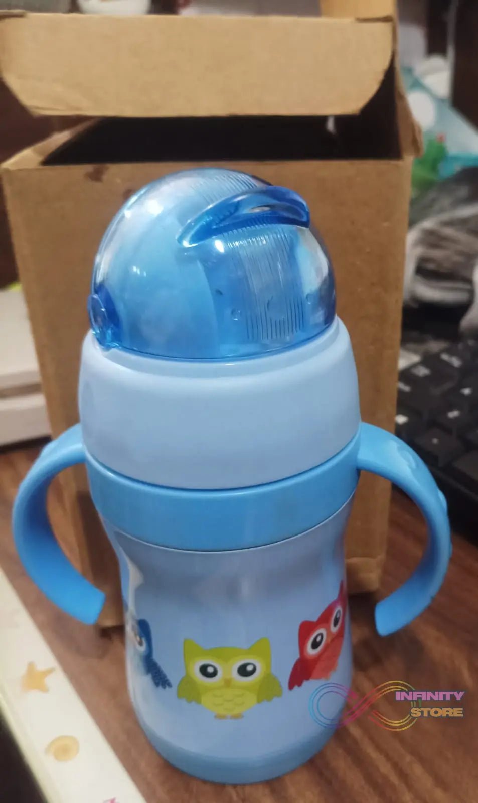 Vacuum Stainless Steel Water Bottle With Carry Handle & Straw (280 ML) - infinityexculsivestore.com