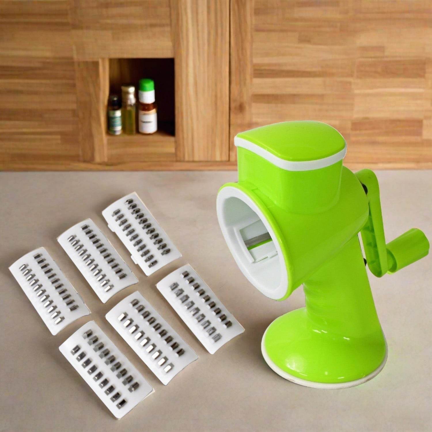 6 in 1 Multi functional Vegetable Cutter & Slicer Hand Machine Cutting, Slice, Cut Thick, Cut Silk All in one –Vegetable Chopper Cutter & Slicing Cutter Barrel - Vegetable Grater with 6 Removable Blades - infinityexculsivestore.com