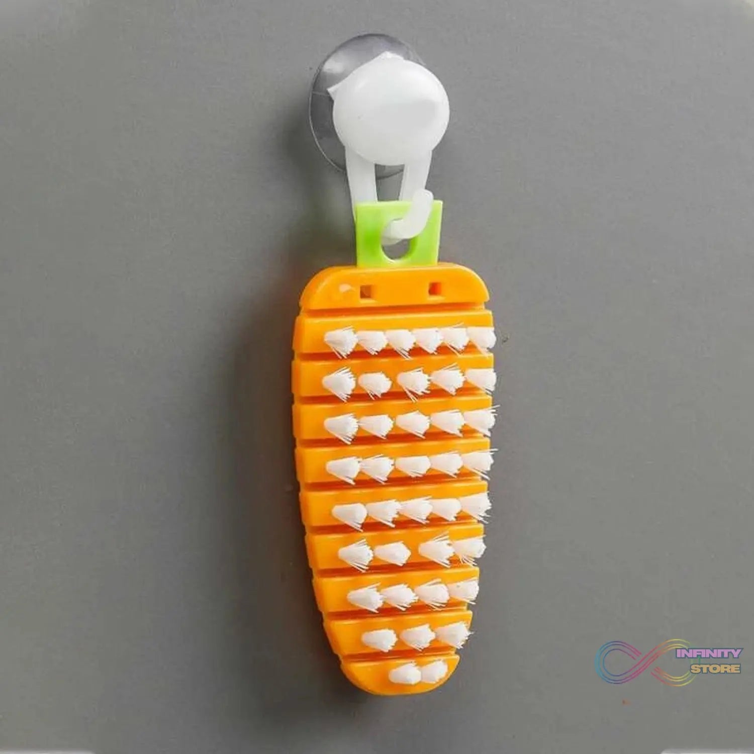 Carrot-shaped vegetable scrubbing brush for potatoes and vegetables