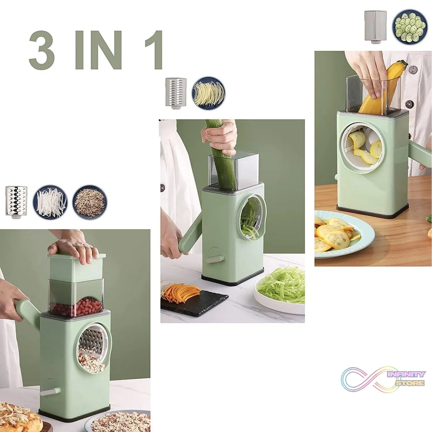 Vegetable Shredder Round Mandolin Slicer, Grater, Shredder Salad Maker - Large Feed Port - Suction Base - Cutter for Vegetable, Fruit, Cookie. - infinityexculsivestore.com