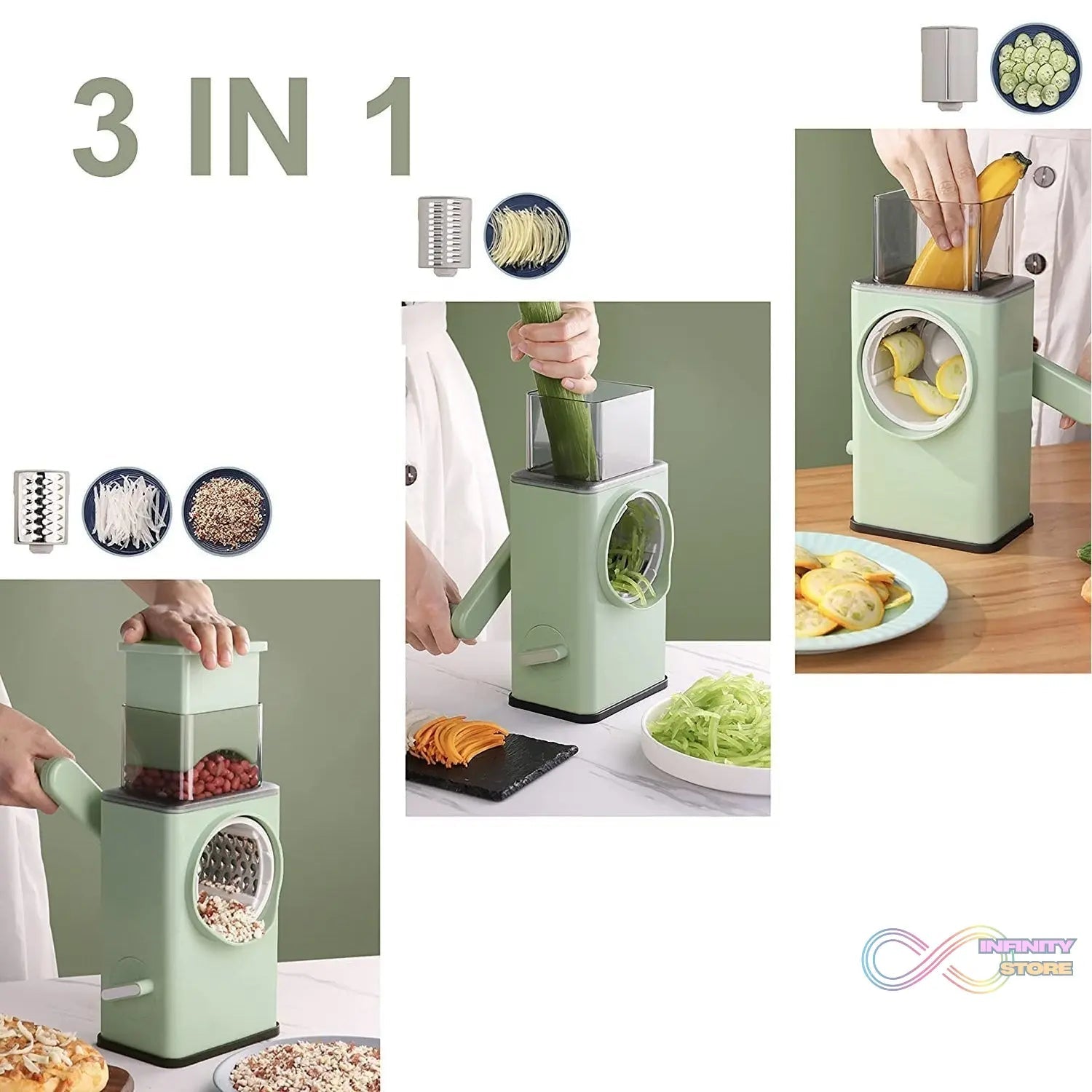 Vegetable Shredder Round Mandolin Slicer, Grater, Shredder Salad Maker - Large Feed Port - Suction Base - Cutter for Vegetable, Fruit, Cookie. - infinityexculsivestore.com