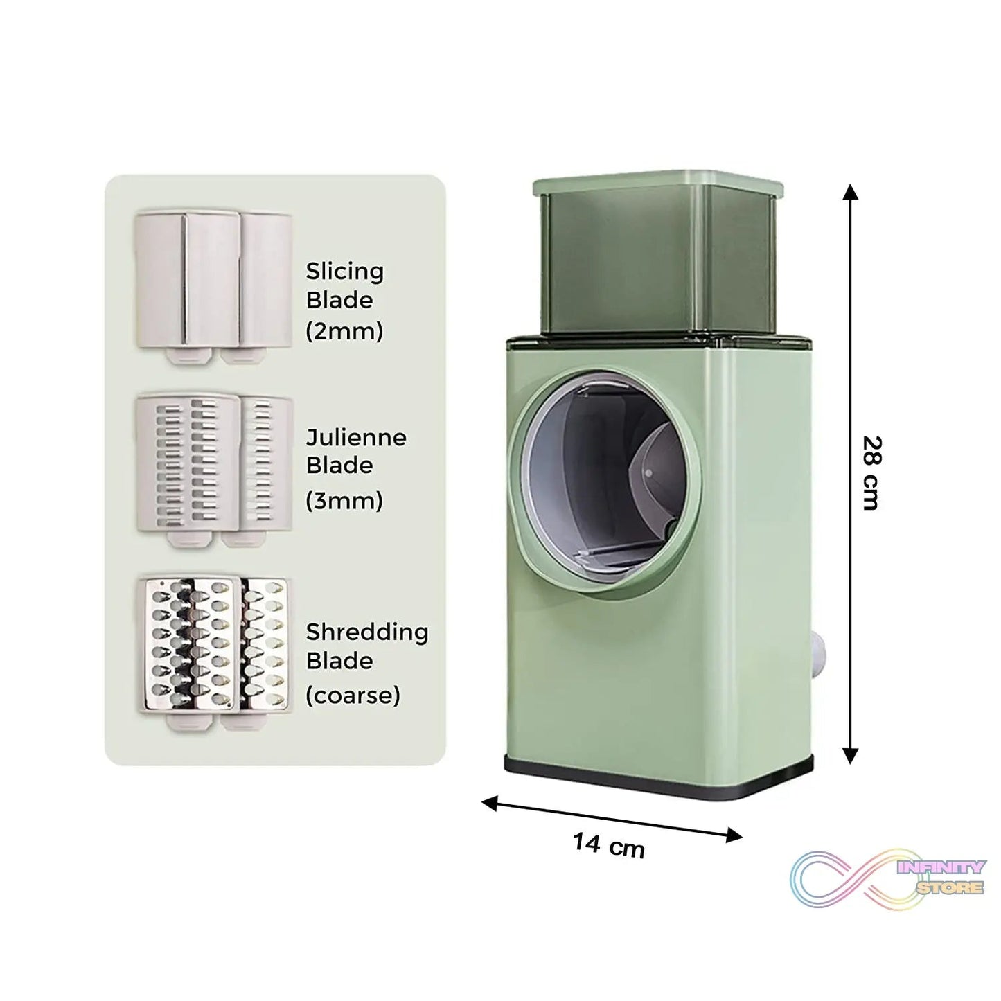 Vegetable Shredder Round Mandolin Slicer, Grater, Shredder Salad Maker - Large Feed Port - Suction Base - Cutter for Vegetable, Fruit, Cookie. - infinityexculsivestore.com