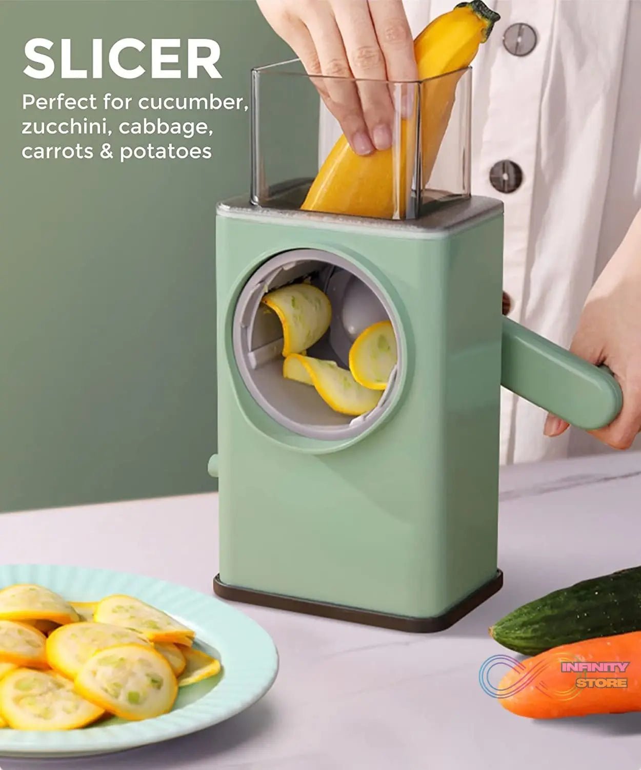 Vegetable Shredder Round Mandolin Slicer, Grater, Shredder Salad Maker - Large Feed Port - Suction Base - Cutter for Vegetable, Fruit, Cookie. - infinityexculsivestore.com