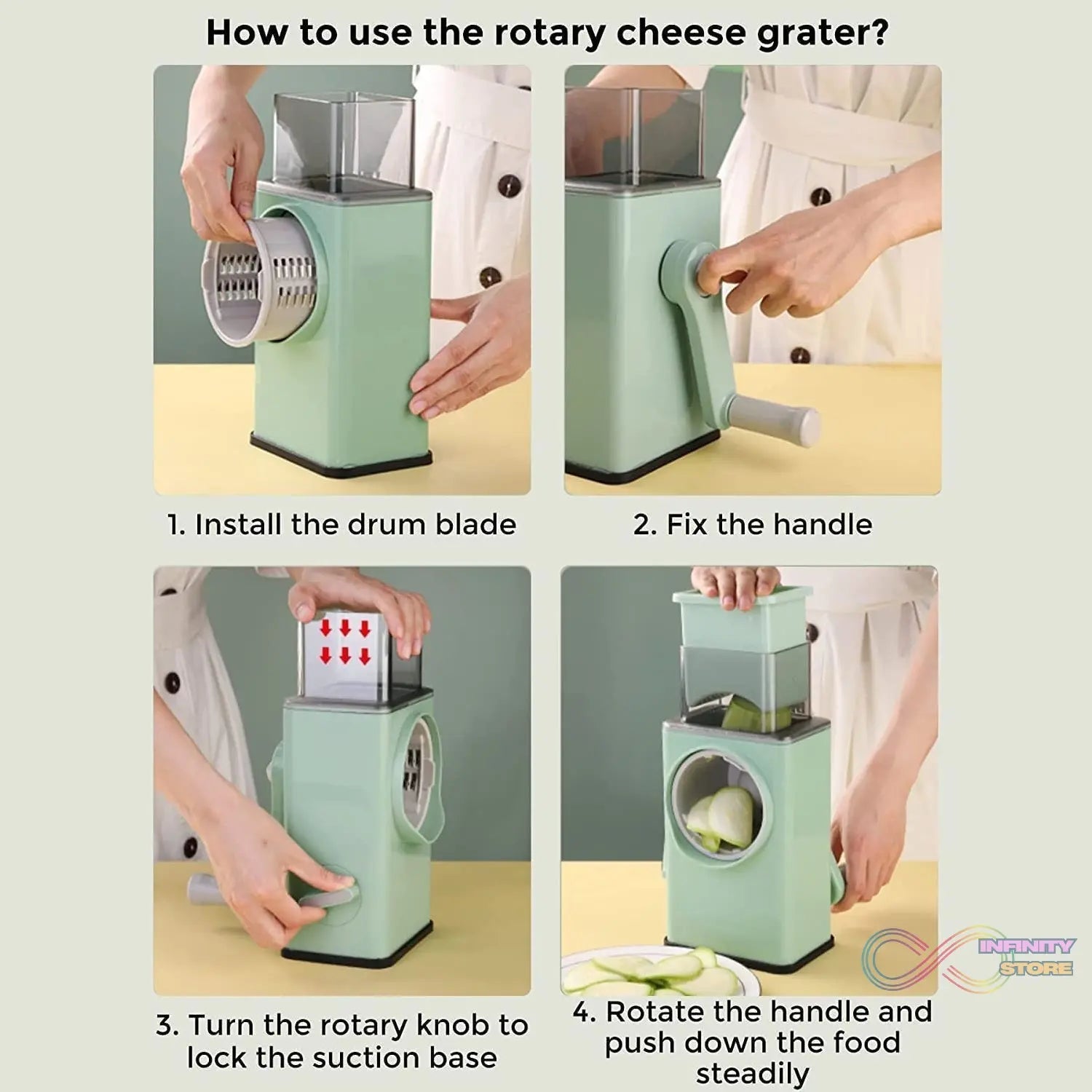 Vegetable Shredder Round Mandolin Slicer, Grater, Shredder Salad Maker - Large Feed Port - Suction Base - Cutter for Vegetable, Fruit, Cookie. - infinityexculsivestore.com