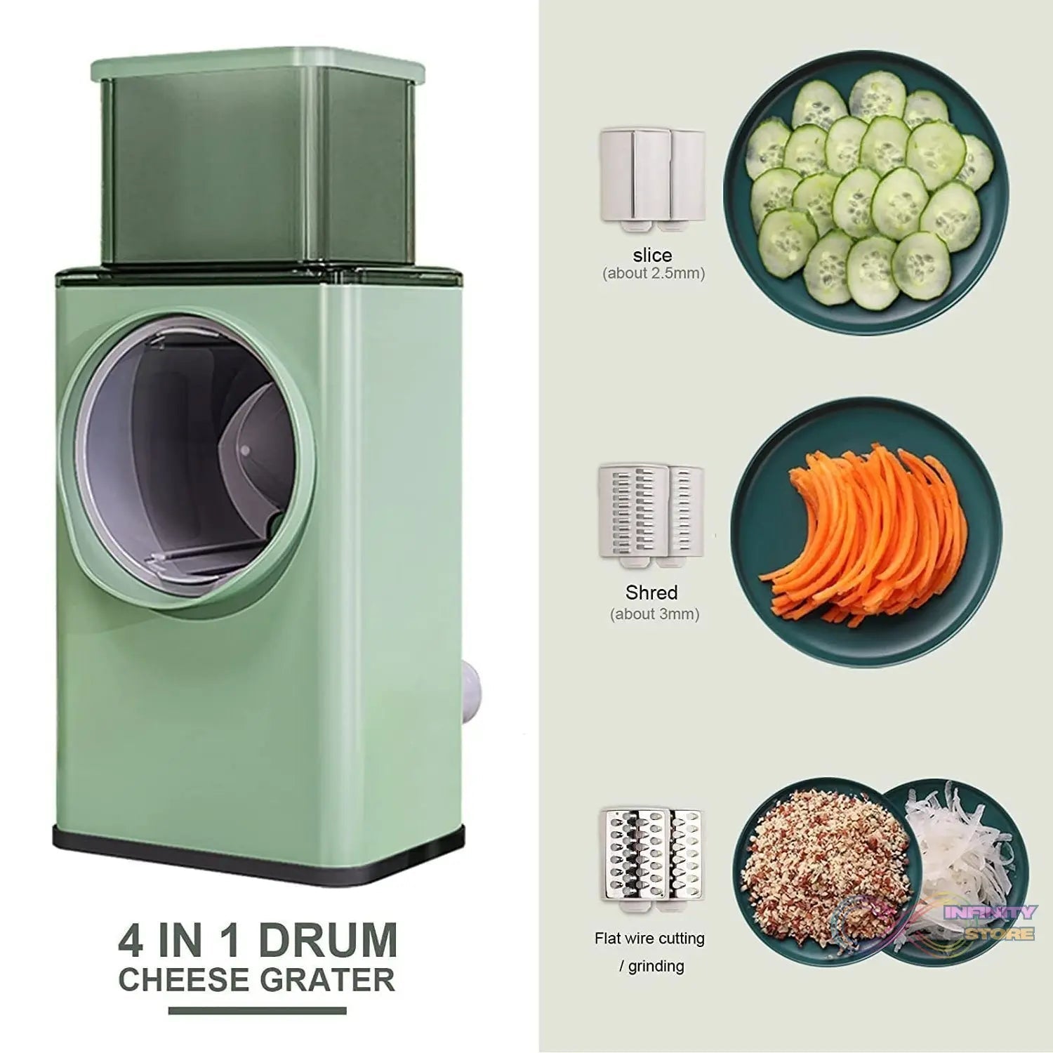 Vegetable Shredder Round Mandolin Slicer, Grater, Shredder Salad Maker - Large Feed Port - Suction Base - Cutter for Vegetable, Fruit, Cookie. - infinityexculsivestore.com