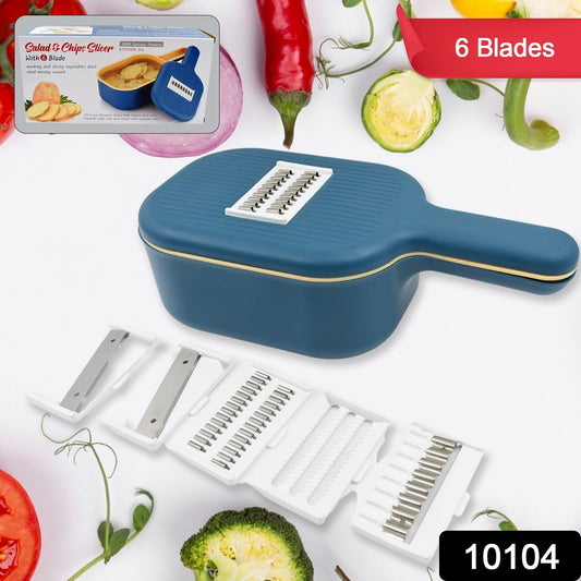 Vegetable Slicer Cutter - 6 Blades Kitchen Accessories, Tools & Appliances with Container & Handle (1 Set) - infinityexculsivestore.com