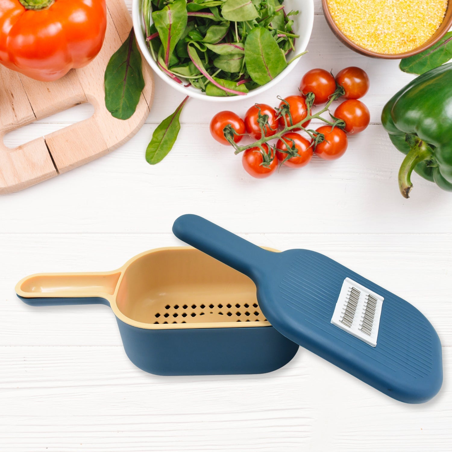 Vegetable Slicer Cutter - 6 Blades Kitchen Accessories, Tools & Appliances with Container & Handle (1 Set) - infinityexculsivestore.com