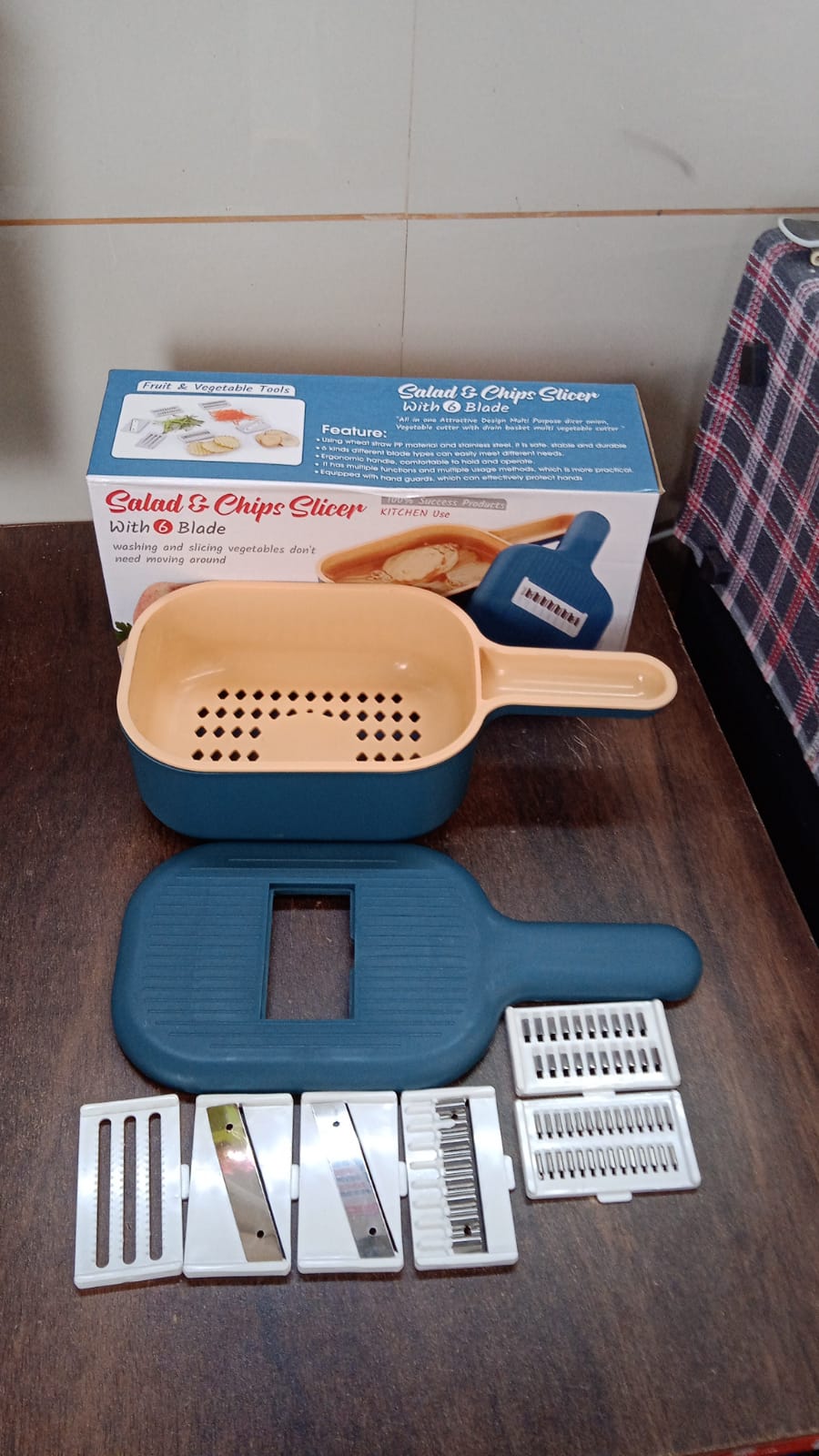 Vegetable Slicer Cutter - 6 Blades Kitchen Accessories, Tools & Appliances with Container & Handle (1 Set) - infinityexculsivestore.com