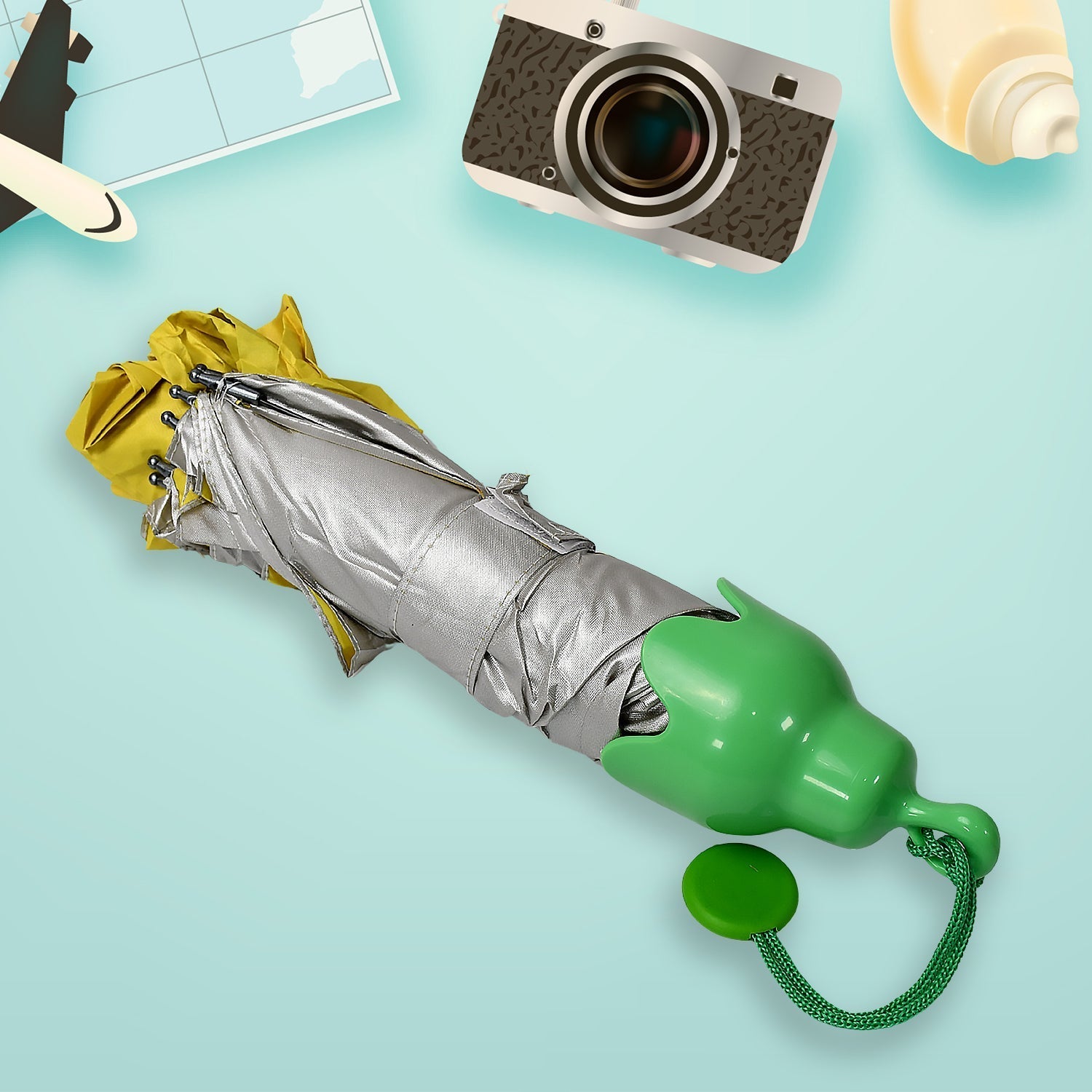 Vegetable shaped Folding Umbrella, Plastic Case Creative Fashion Folding Mini Sun Shade Rain Umbrella, Unique Umbrella, Sun & UV Protection, Cute Design (1 Pc) - infinityexculsivestore.com