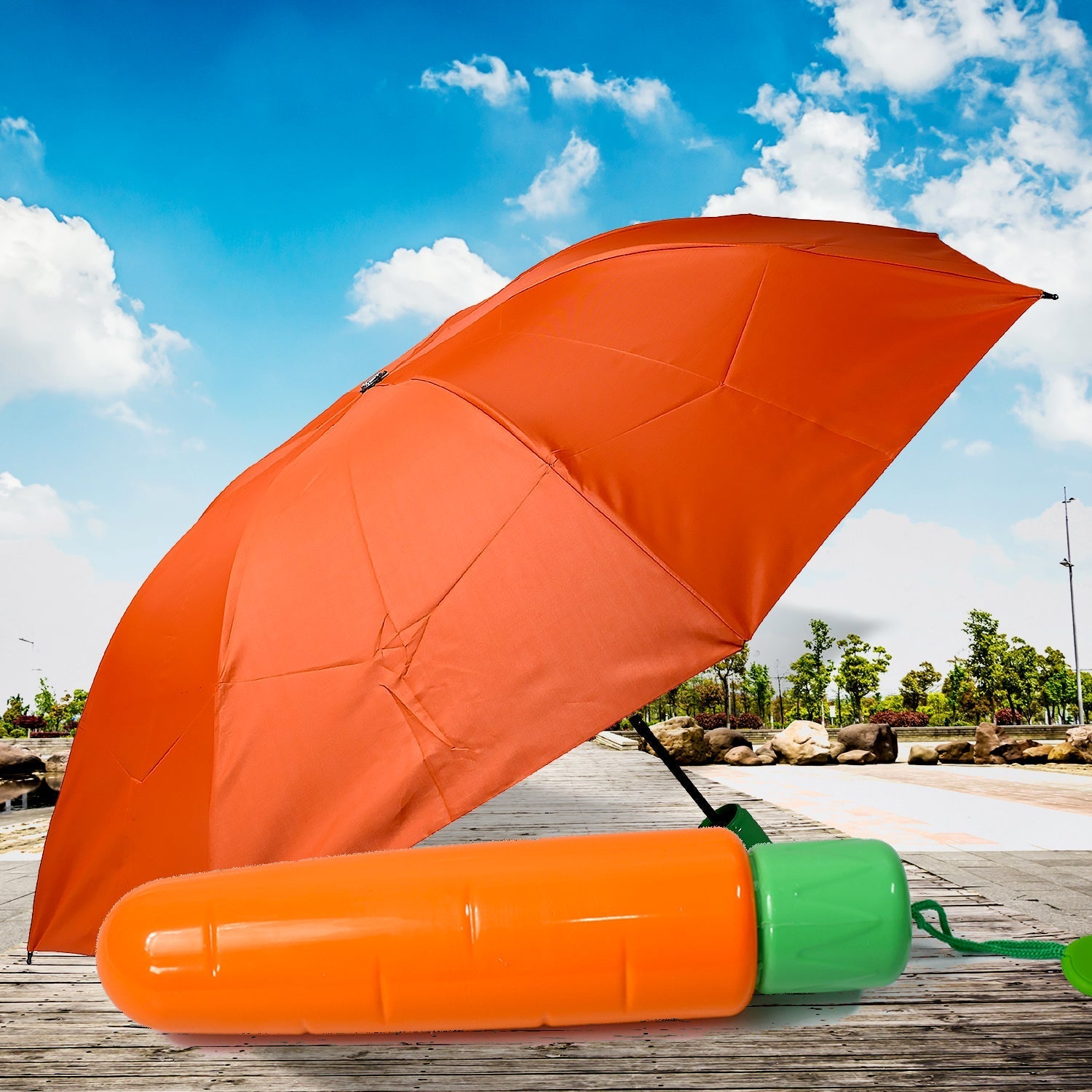 Vegetable shaped Folding Umbrella, Plastic Case Creative Fashion Folding Mini Sun Shade Rain Umbrella, Unique Umbrella, Sun & UV Protection, Cute Design (1 Pc) - infinityexculsivestore.com