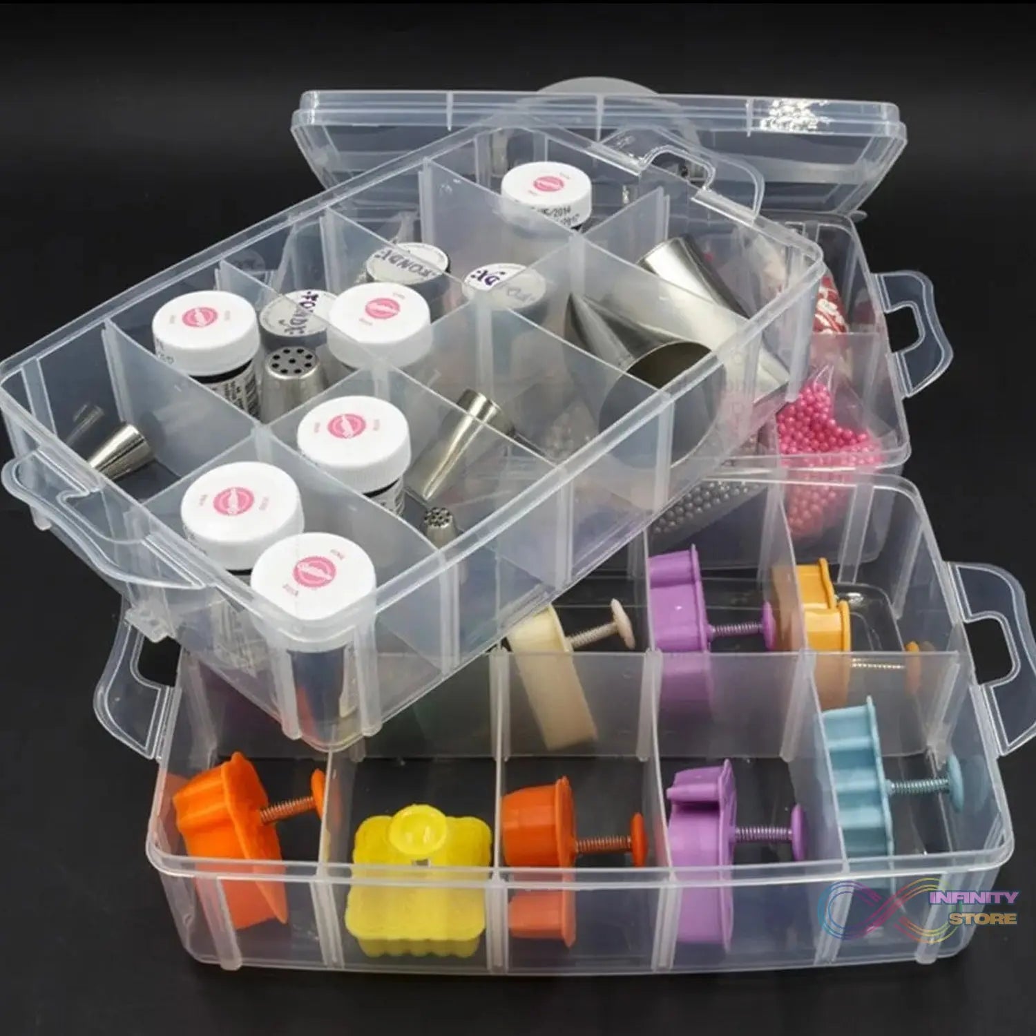 Versatile 18 - Grid 3 - Layer Transparent Plastic Organizer Box with Adjustable Dividers for Jewelry & Fishing Hooks - infinityexculsivestore.com