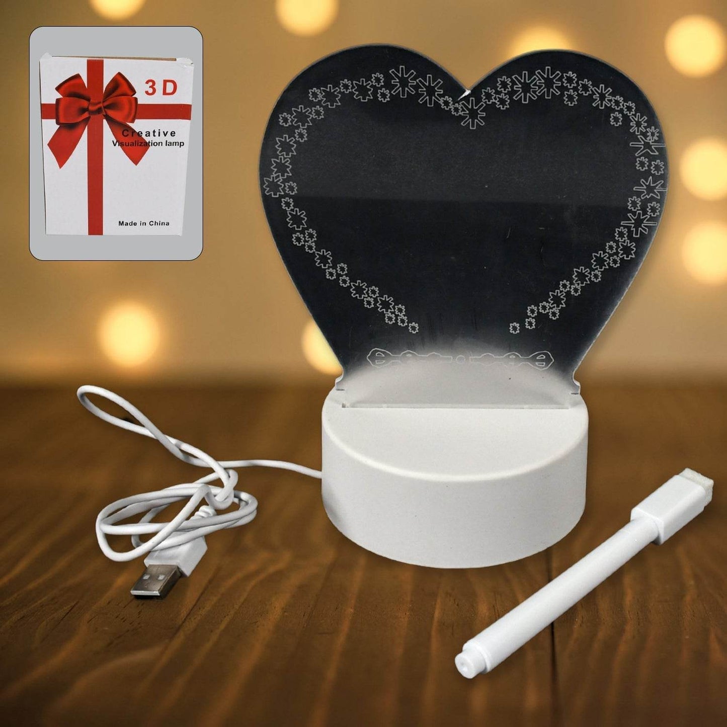 Creative Visualization Lamp 3 D Acrylic Decorative Lamp for Creative Keeps Notes Drawing Table Lamp for Home Decor / Bedroom / Gift / Office Decoration / Erasable Board (Heart-Shape / 1 pc) - infinityexculsivestore.com