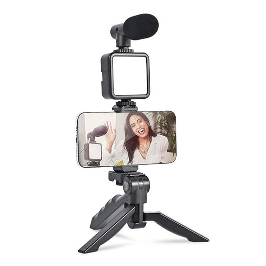 Vlogging Kit for Video Making with Mic Mini Tripod Stand, LED Light & Phone Holder Clip for Making Videos - infinityexculsivestore.com