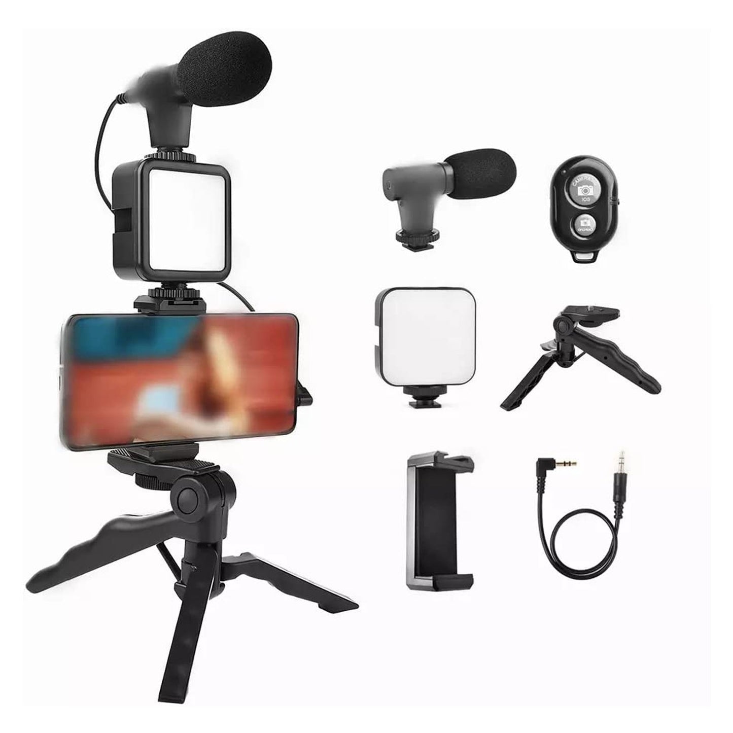 Vlogging Kit for Video Making with Mic Mini Tripod Stand, LED Light & Phone Holder Clip for Making Videos - infinityexculsivestore.com