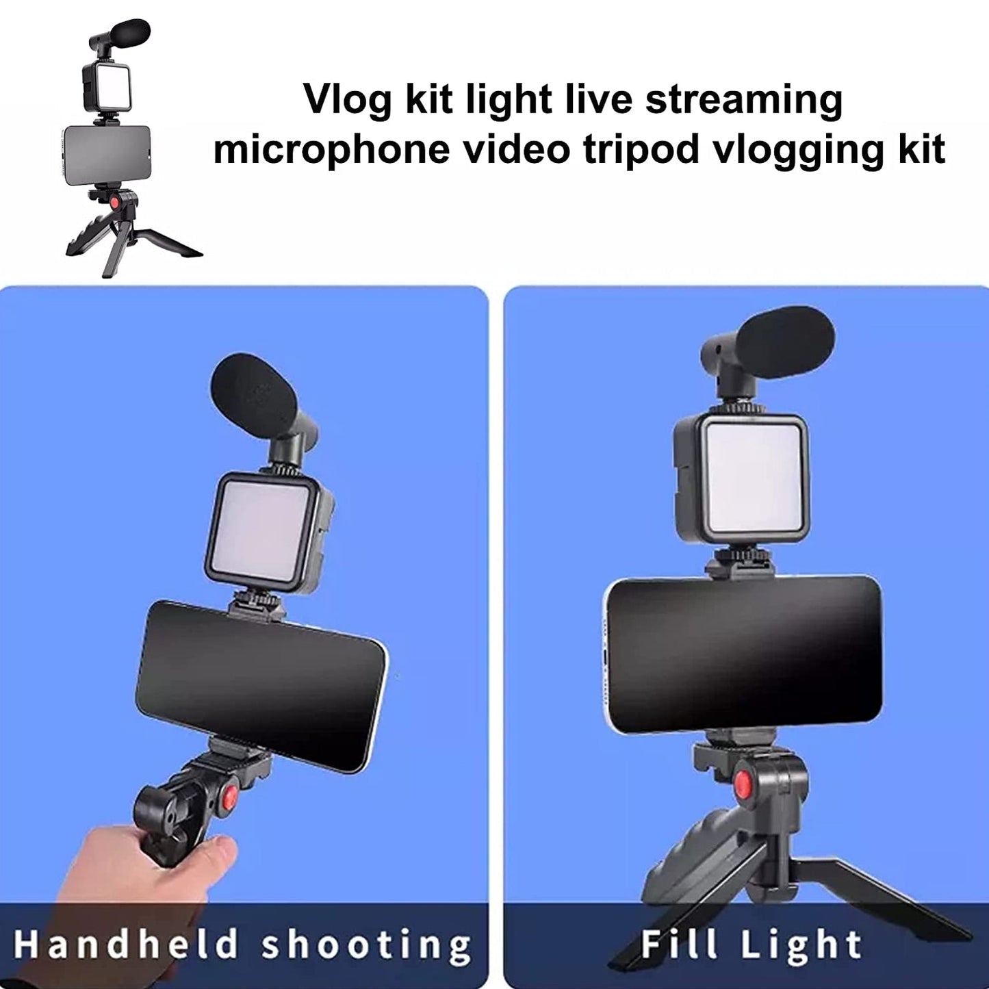 Vlogging Kit for Video Making with Mic Mini Tripod Stand, LED Light & Phone Holder Clip for Making Videos - infinityexculsivestore.com