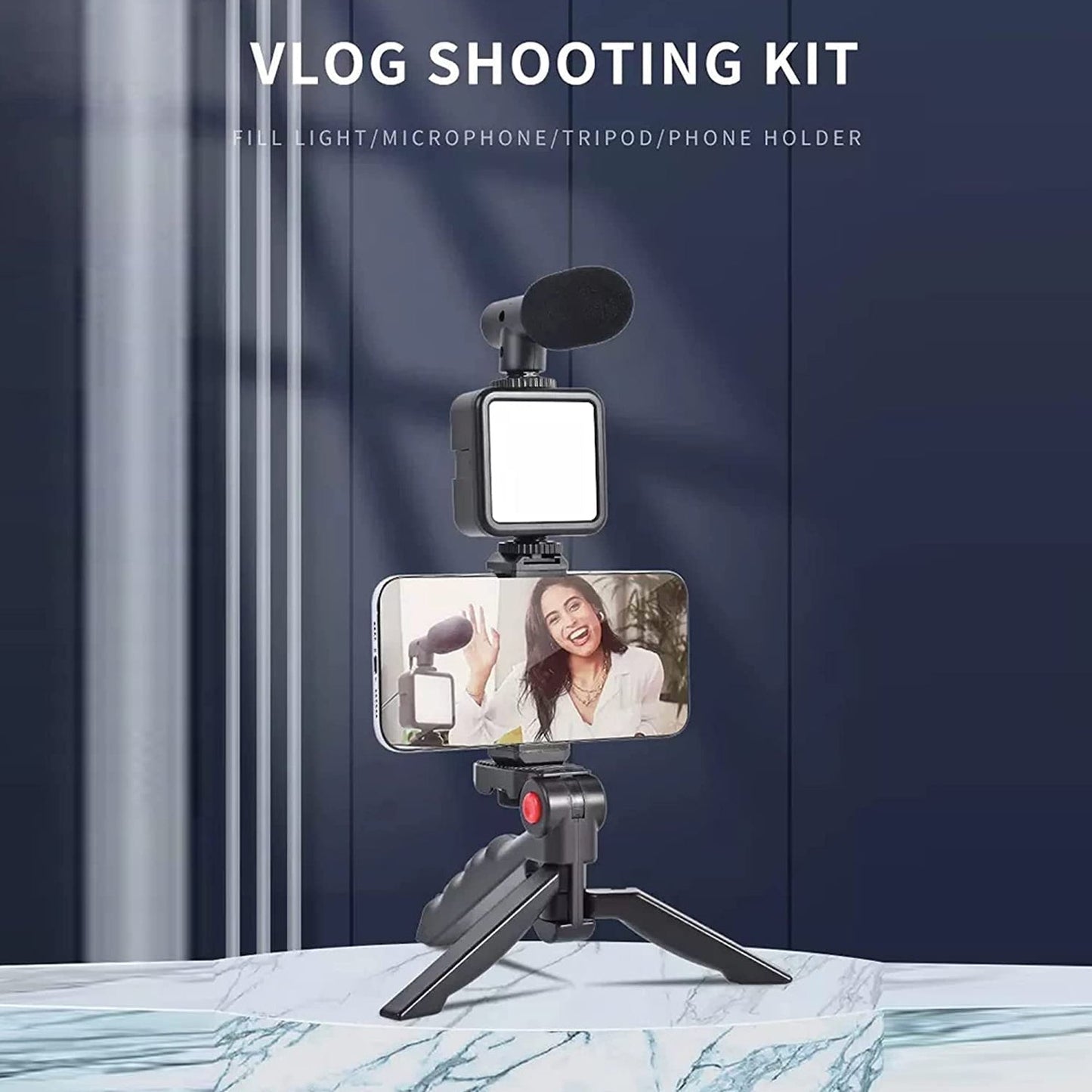 Vlogging Kit for Video Making with Mic Mini Tripod Stand, LED Light & Phone Holder Clip for Making Videos - infinityexculsivestore.com