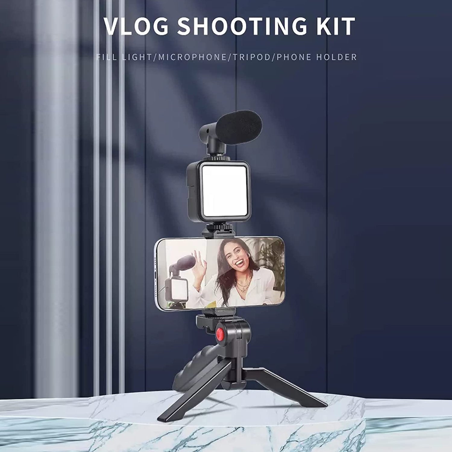 Vlogging Kit for Video Making with Mic Mini Tripod Stand, LED Light & Phone Holder Clip for Making Videos - infinityexculsivestore.com