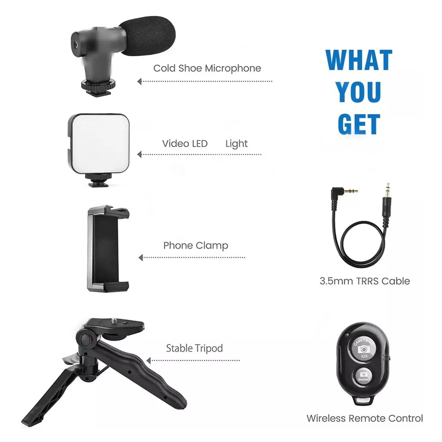 Vlogging Kit for Video Making with Mic Mini Tripod Stand, LED Light & Phone Holder Clip for Making Videos - infinityexculsivestore.com