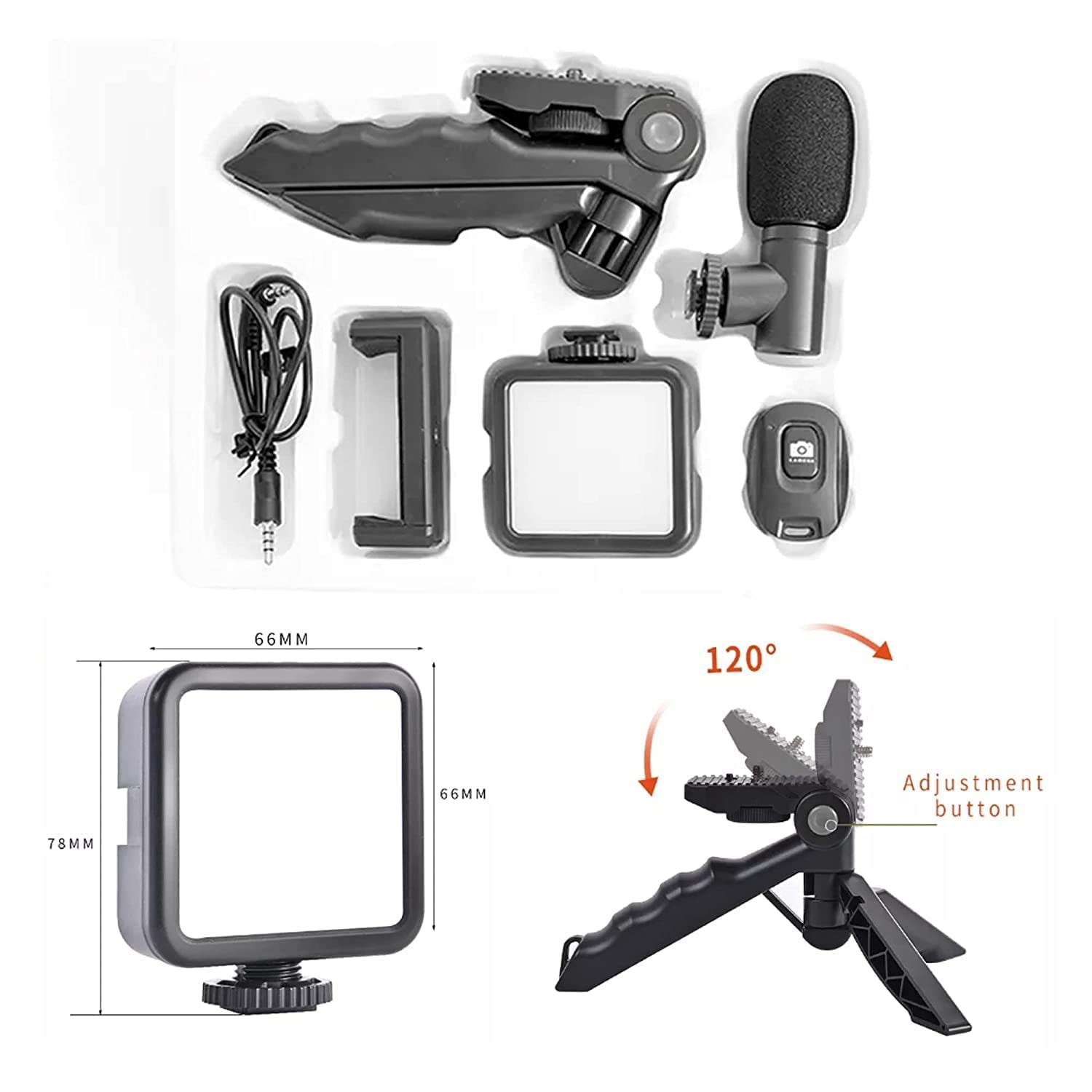 Vlogging Kit for Video Making with Mic Mini Tripod Stand, LED Light & Phone Holder Clip for Making Videos - infinityexculsivestore.com