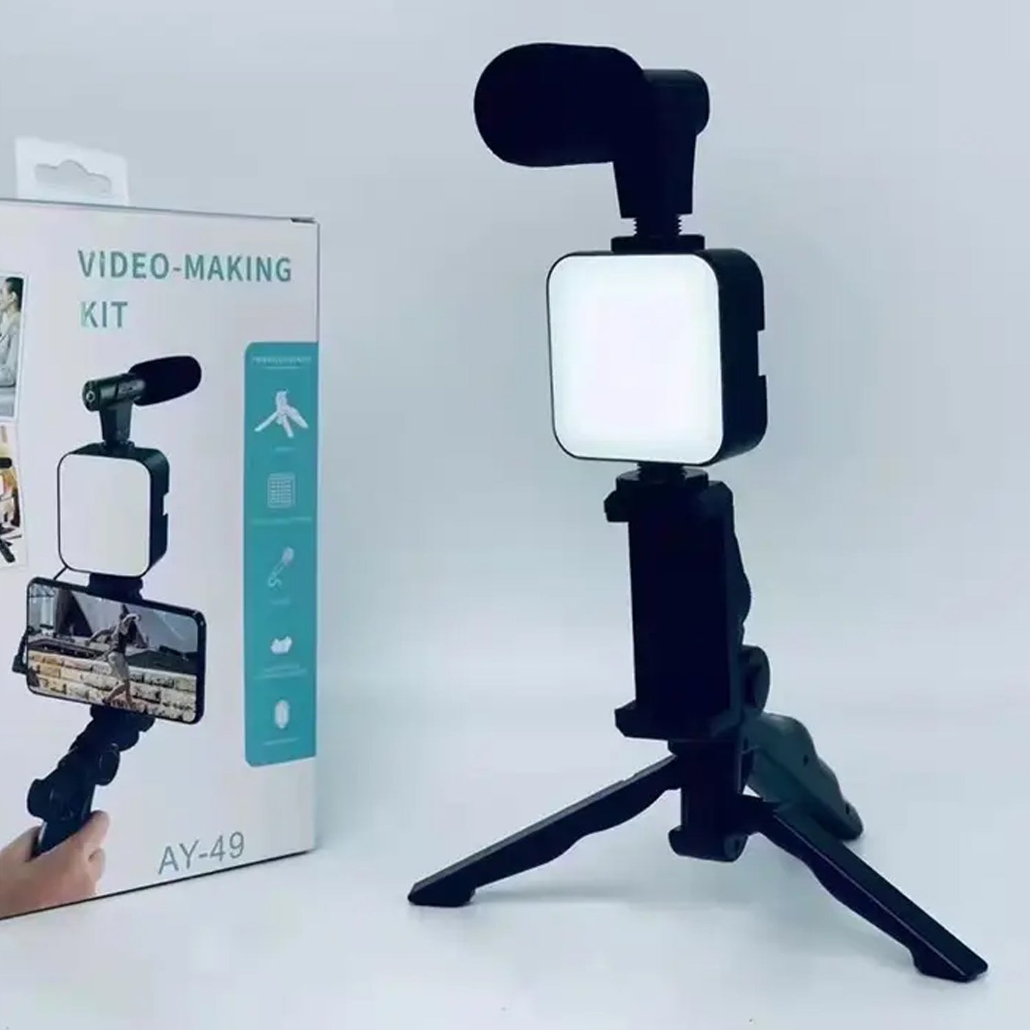 Vlogging Kit for Video Making with Mic Mini Tripod Stand, LED Light & Phone Holder Clip for Making Videos - infinityexculsivestore.com