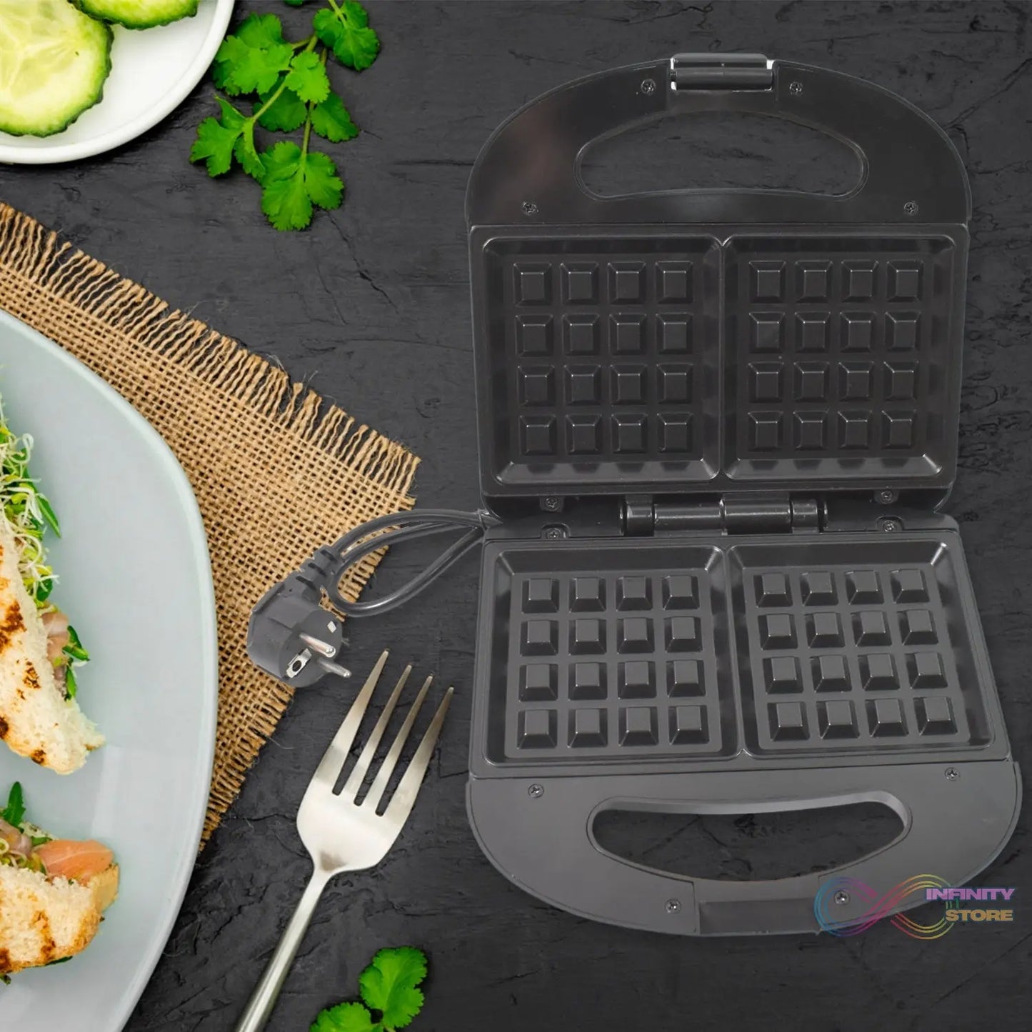 Waffle Maker, Makes 2 Square Shape Waffles| Non-Stick Plates| Easy to Use with Indicator Lights - infinityexculsivestore.com