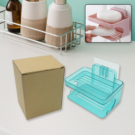 Wall Mounted 2 Layer Soap Holder with Hook Self Adhesive Double Layer Plastic Soap Dish with Hook for Bathroom Kitchen Sink and Wash Basin (2 Layer 1 Pc) - infinityexculsivestore.com