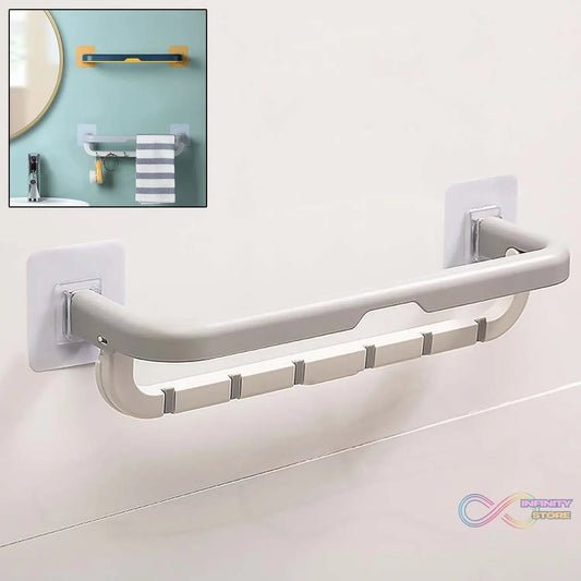 Wall-Mounted Double Bar Towel Holder with Hooks & Adjustable Folding Shelf - infinityexculsivestore.com
