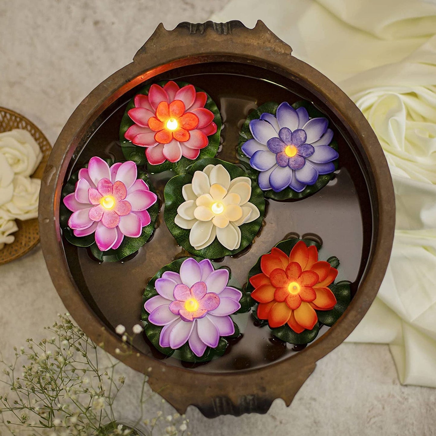Water Floating Smokeless Candles & Lotus Flowers Sensor Led TeaLight for Outdoor and Indoor Decoration - Pack of 6 Candle (Pack of 6) - infinityexculsivestore.com