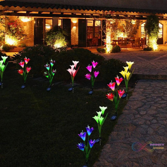 Waterproof Outdoor Solar Lily Flower Stake Lights ( Pack Of 2 pcs ) - infinityexculsivestore.com