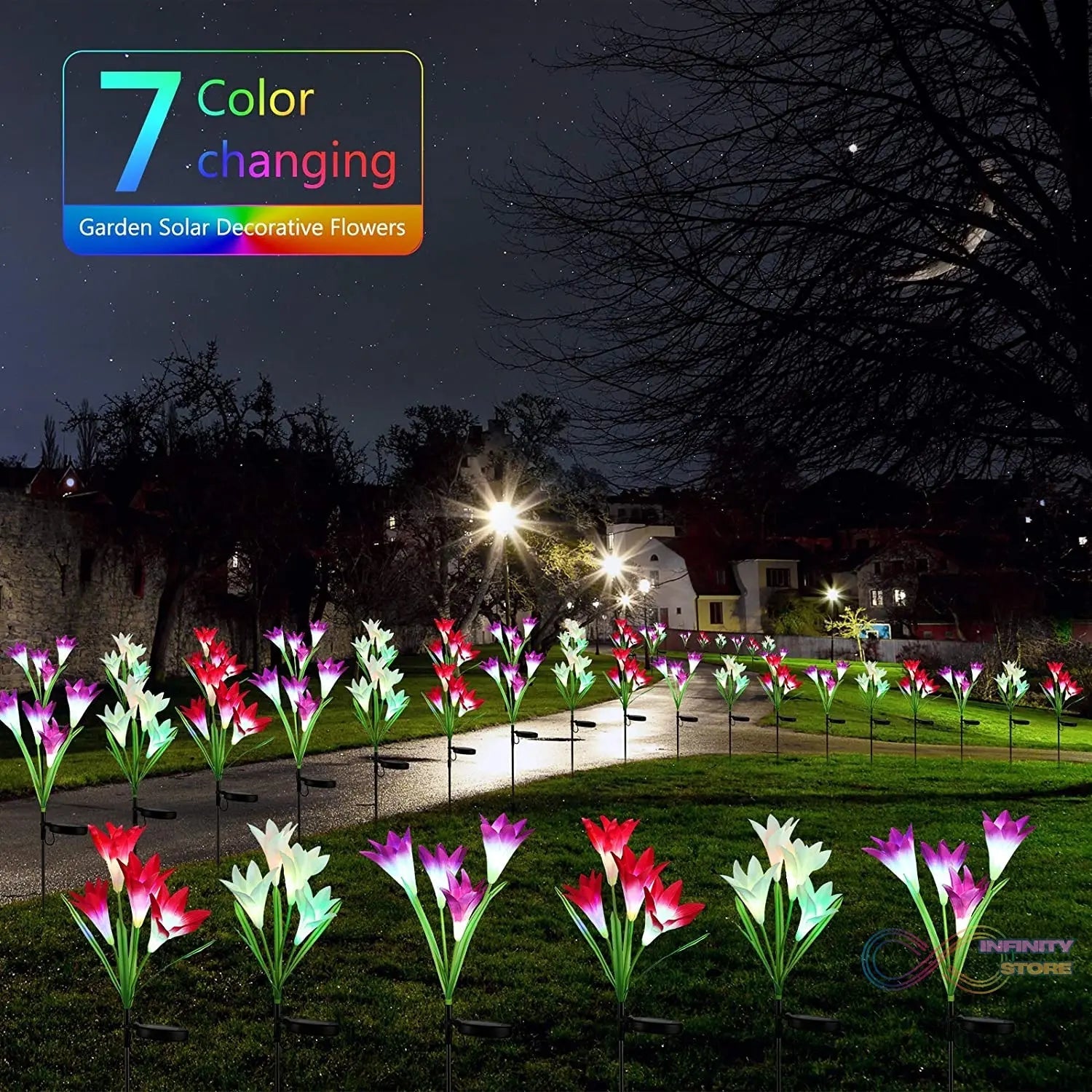 Waterproof Outdoor Solar Lily Flower Stake Lights ( Pack Of 2 pcs ) - infinityexculsivestore.com