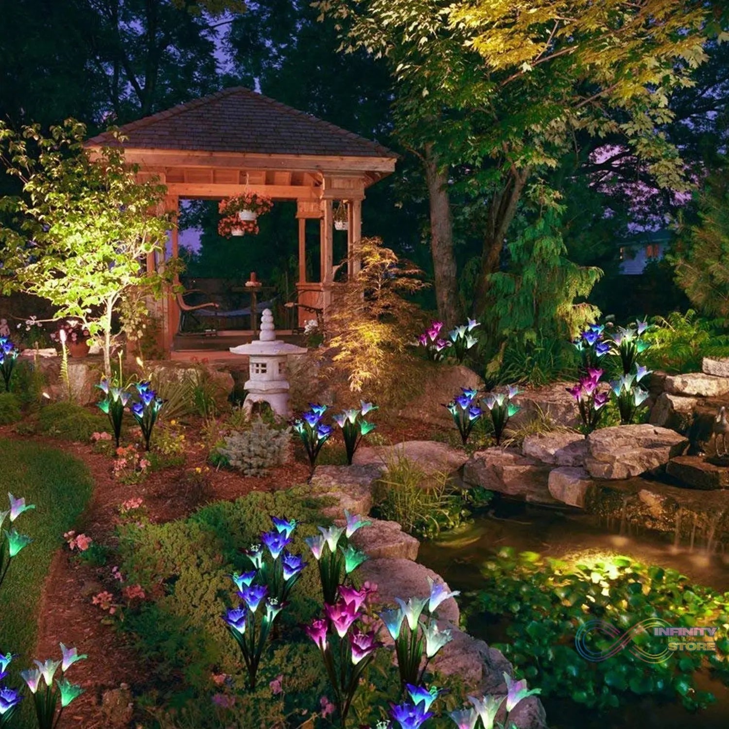 Waterproof Outdoor Solar Lily Flower Stake Lights ( Pack Of 2 pcs ) - infinityexculsivestore.com