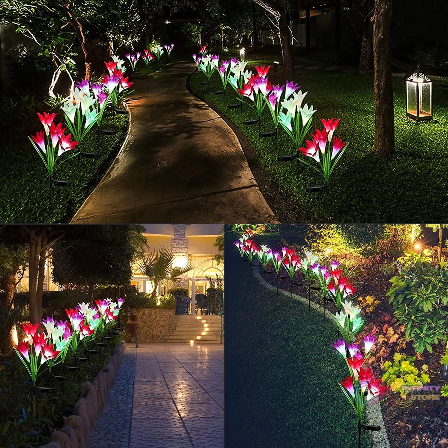 Waterproof Outdoor Solar Lily Flower Stake Lights ( Pack Of 2 pcs ) - infinityexculsivestore.com