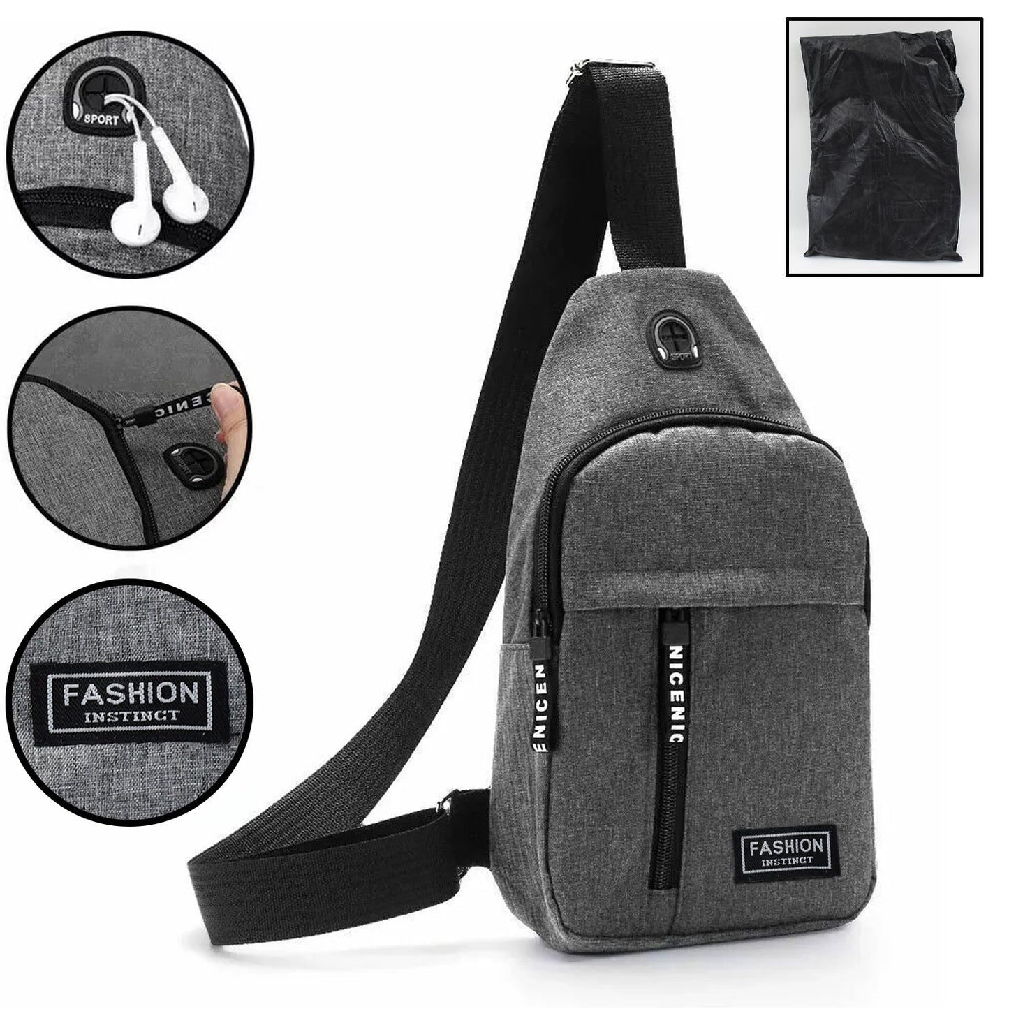 Waterproof Waist Bag, Shoulder Bags USB Charging Earphone Hook Sling Travel Bag (1 Pc) - infinityexculsivestore.com