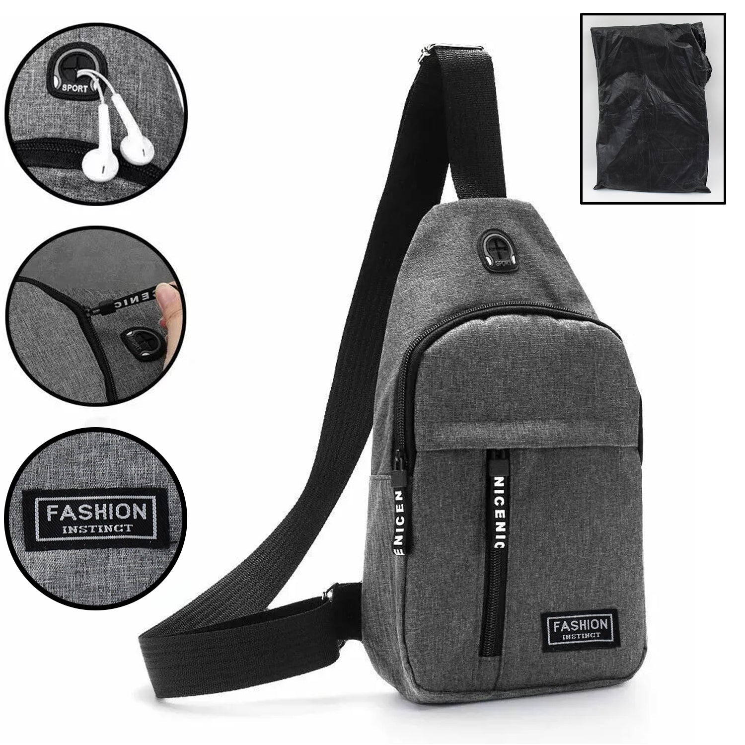 Waterproof Waist Bag, Shoulder Bags USB Charging Earphone Hook Sling Travel Bag (1 Pc) - infinityexculsivestore.com