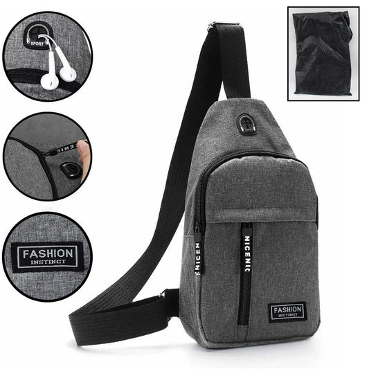 Waterproof Waist Bag, Shoulder Bags USB Charging Earphone Hook Sling Travel Bag (1 Pc) - infinityexculsivestore.com