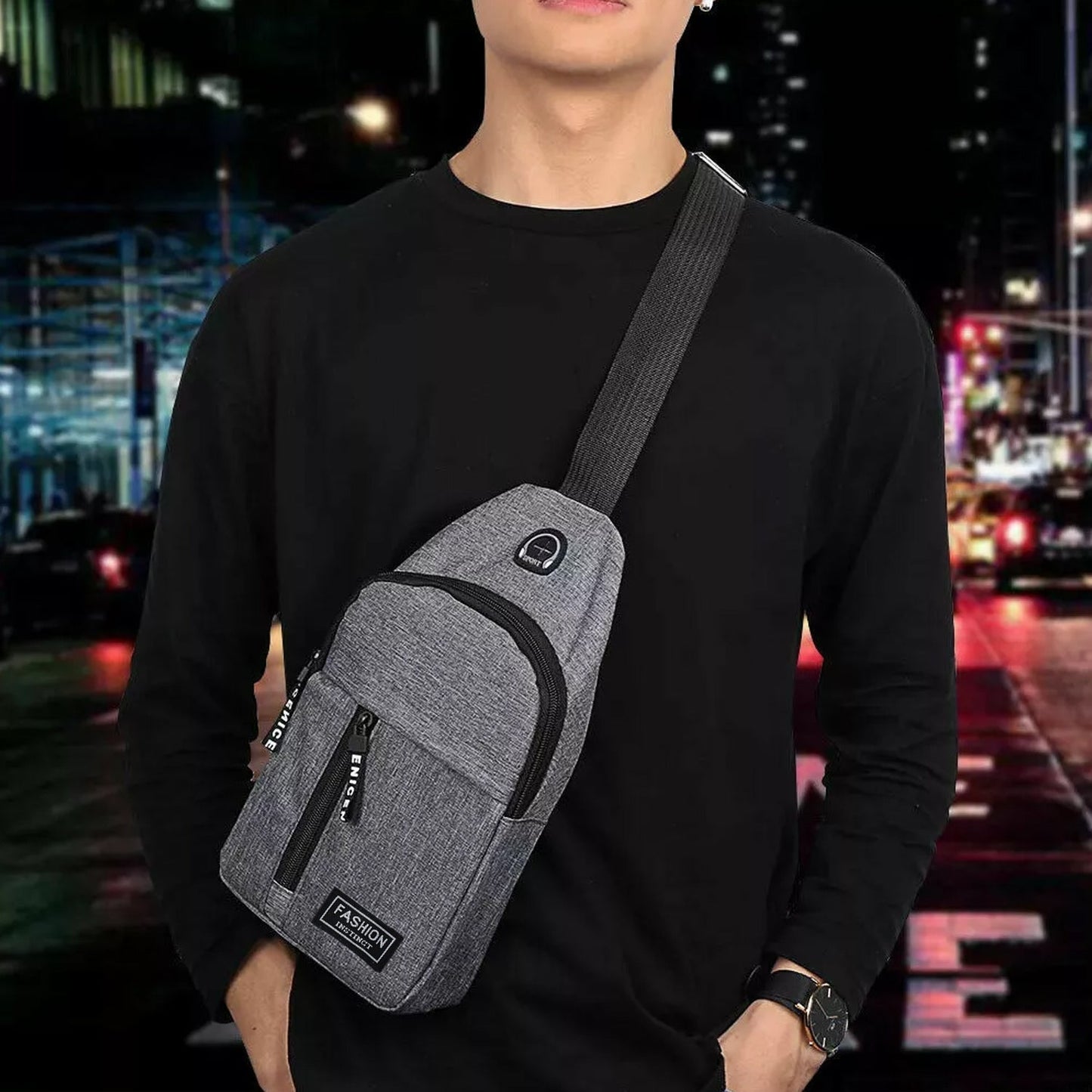 Waterproof Waist Bag, Shoulder Bags USB Charging Earphone Hook Sling Travel Bag (1 Pc) - infinityexculsivestore.com