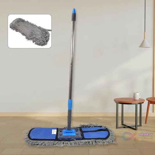 Wet and Dry Cotton Pad Floor Mop with Long Aluminium Handle (1 Pc / Large) - infinityexculsivestore.com