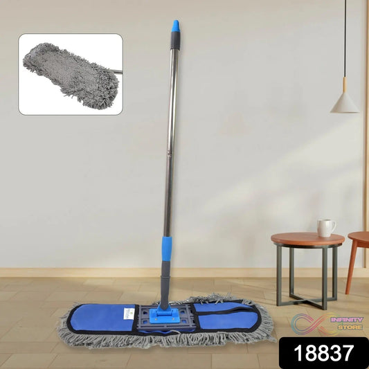 Wet and Dry Cotton Pad Floor Mop with Long Aluminium Handle (1 Pc / Large) - infinityexculsivestore.com