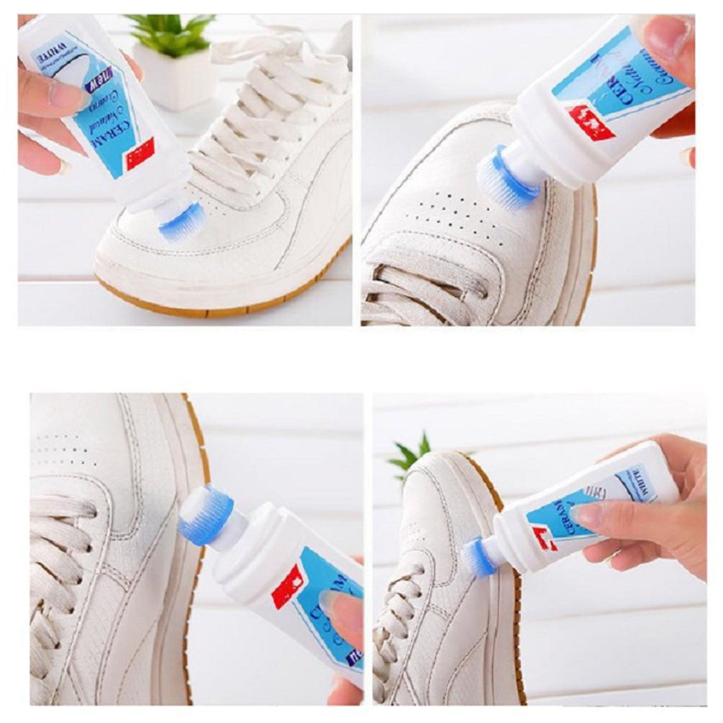 White Shoe Brightener with Removal of Dirt and Whitening Function White Shoes Cleaner with Brush Head for Dirty Shoe Polish Natural Waxes (75 ML) - infinityexculsivestore.com
