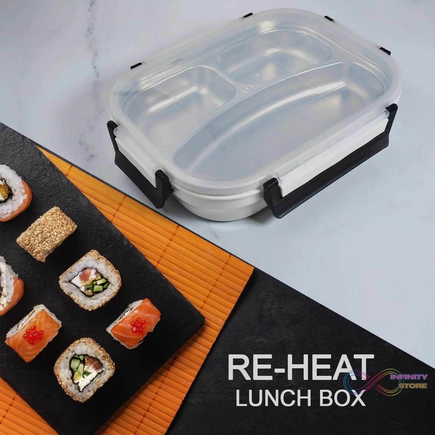 White Transparent Lunch Box for Kids and adults, Stainless Steel Lunch Box with 3 Compartments. - infinityexculsivestore.com