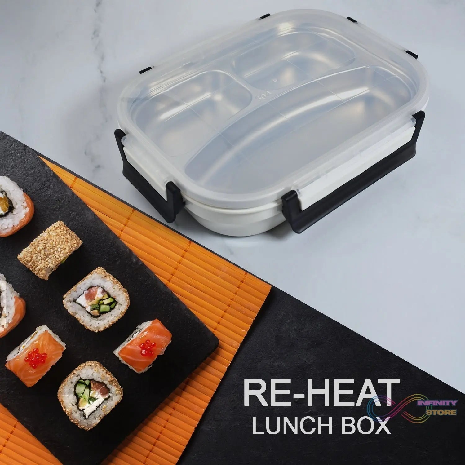 White Transparent Lunch Box for Kids and adults, Stainless Steel Lunch Box with 3 Compartments. - infinityexculsivestore.com