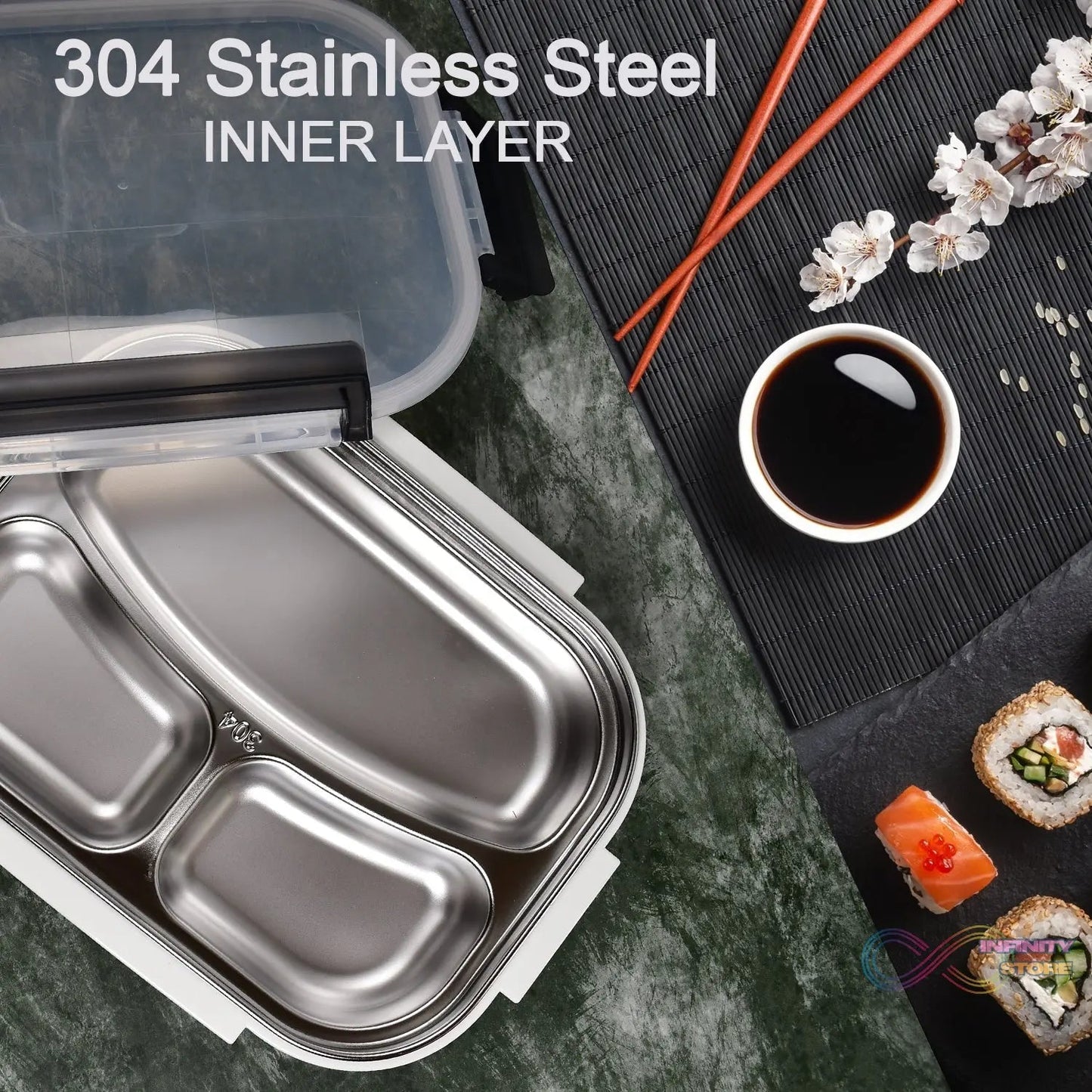 White Transparent Lunch Box for Kids and adults, Stainless Steel Lunch Box with 3 Compartments. - infinityexculsivestore.com